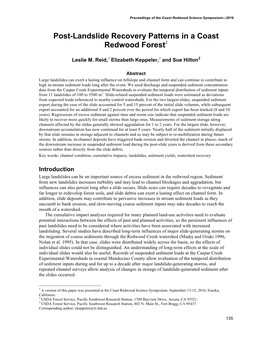 Post-Landslide Recovery Patterns in a Coast Redwood Forest1