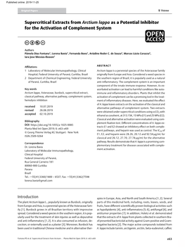 Supercritical Extracts from Arctium Lappa As a Potential Inhibitor for the Activation of Complement System