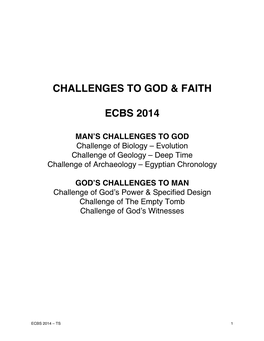 Challenges to God & Faith Ecbs 2014