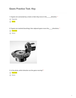 Gears Practice Test. Key