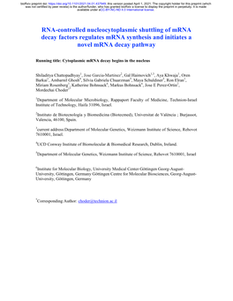 Xrn1 - a Major Mrna Synthesis and Decay Factor