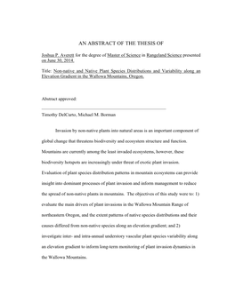 Non-Native and Native Plant Species Distributions and Variability Along an Elevation Gradient in the Wallowa Mountains, Oregon