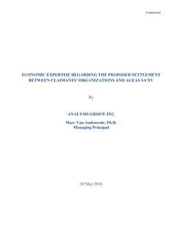 Economic Expertise Regarding the Proposed Settlement Between Claimants’ Organizations and Ageas Sa/Nv