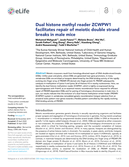 Dual Histone Methyl Reader ZCWPW1 Facilitates Repair of Meiotic Double