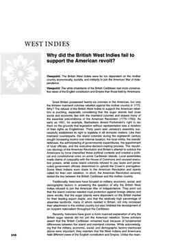 WEST INDIES Why Did the British West Indies Fail to Support the American Revolt?