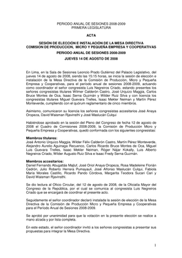 Periodo Anual De Sesiones 2008-2009 Primera Legislatura