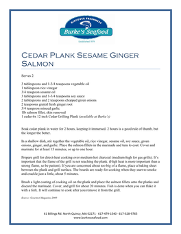 Cedar Plank Sesame Ginger Salmon