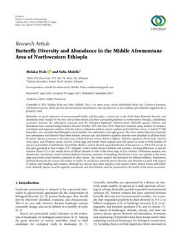 Research Article Butterfly Diversity and Abundance in the Middle Afromontane Area of Northwestern Ethiopia