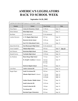 America's Legislators Back to School Week