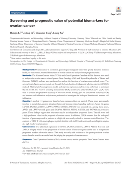 Screening and Prognostic Value of Potential Biomarkers for Ovarian Cancer