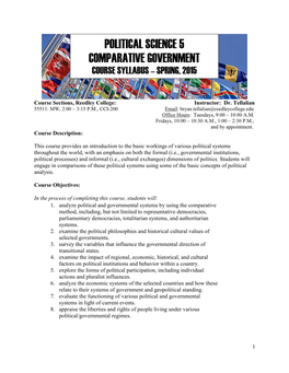 Political Science 5 Comparative Government Course Syllabus – Spring, 2015