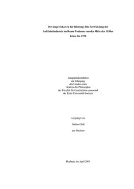 Der Lange Schatten Der Rüstung: Die Entwicklung Der Luftfahrtindustrie Im Raum Toulouse Von Der Mitte Der 1930Er Jahre Bis 1970