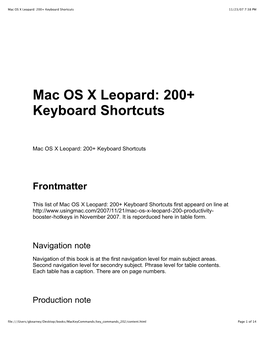 Mac OS X Leopard 200+ Keyboard Shortcuts
