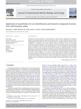 Application of Anaesthetics for Sex Identification and Bioactive