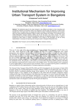 Institutional Mechanism for Improving Urban Transport System in Bangalore S.Gopiprasad1 and B