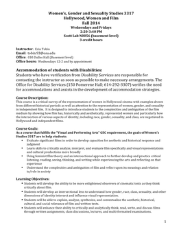 Women's, Gender and Sexuality Studies 3317 Hollywood, Women