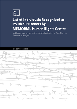 List of Individuals Recognised As Political Prisoners by MEMORIAL