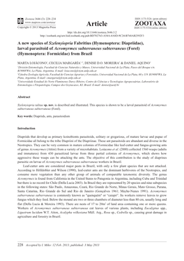 A New Species of Szelenyiopria Fabritius (Hymenoptera: Diapriidae)