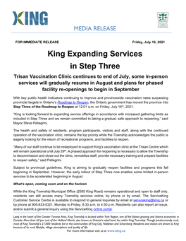 King Expanding Services in Step Three