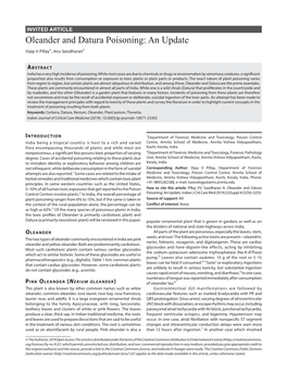 Oleander and Datura Poisoning: an Update Vijay V Pillay1, Anu Sasidharan2