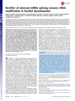 Rectifier of Aberrant Mrna Splicing Recovers Trna Modification in Familial Dysautonomia