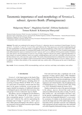 Taxonomic Importance of Seed Morphology of Veronica L. Subsect