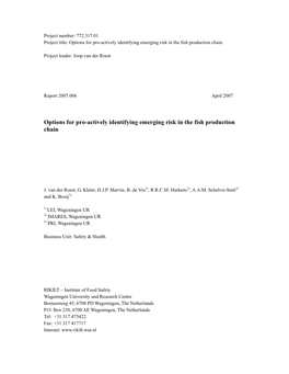 Options for Pro-Actively Identifying Emerging Risk in the Fish Production Chain