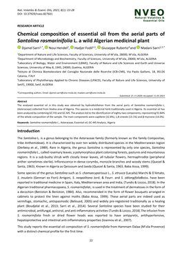 Chemical Composition of Essential Oil from the Aerial Parts of Santolina Rosmarinifolia L