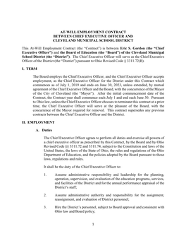 AT-WILL EMPLOYMENT CONTRACT BETWEEN CHIEF EXECUTIVE OFFICER and CLEVELAND MUNICIPAL SCHOOL DISTRICT This At-Will Employment Cont