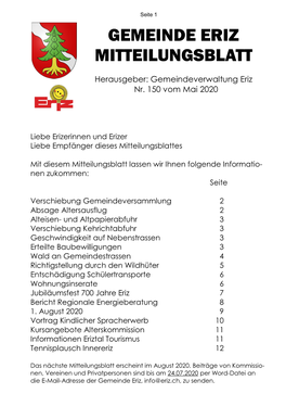 Gemeinde Eriz Mitteilungsblatt