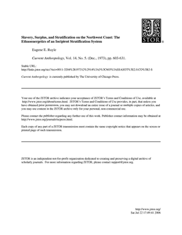 Slavery, Surplus, and Stratification on the Northwest Coast: the Ethnoenergetics of an Incipient Stratification System