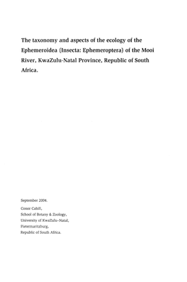 The Taxonomy and Aspects of the Ecology of the Ephemeroidea (Insecta: Ephemeroptera) of the Mooi River, Kwazulu-Natal Province, Republic of South Africa