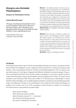 Ataegina Uma Divindade Paleohispânica” Lopes, Cristina Maria Grilo (2014) “Ataegina Distintos, Toda a Sistematização Assenta Em Critérios Essencialmente Linguísticos