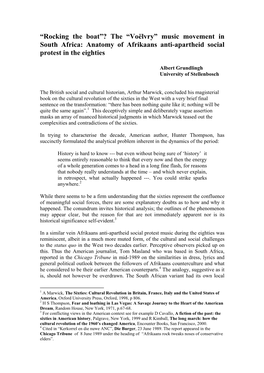 “Rocking the Boat”? the “Voëlvry” Music Movement in South Africa: Anatomy of Afrikaans Anti-Apartheid Social Protest in the Eighties