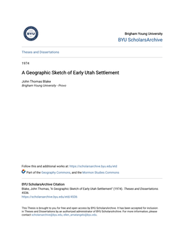 A Geographic Sketch of Early Utah Settlement