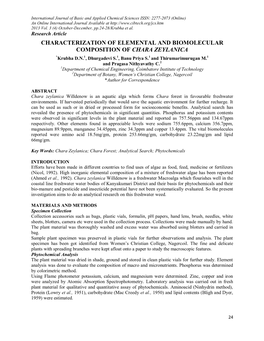 Characterization of Elemental and Biomolecular Composition of Chara