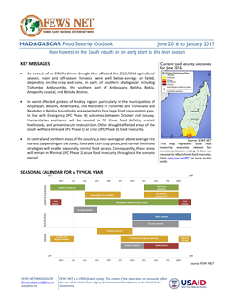 MADAGASCAR Food Security Outlook June 2016 to January 2017