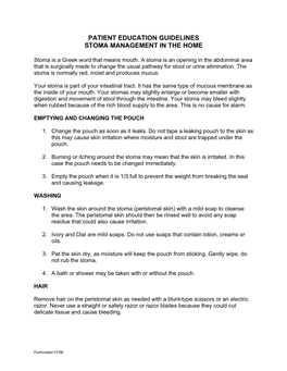 PATIENT EDUCATION GUIDELINES-Stoma Management