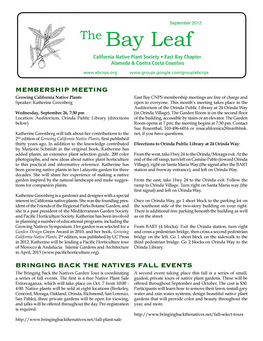 THE BAY LEAF September 2012 Oakland Totaling at Least $500K Annually, $4M in Bond Money Needs for Improving the Zoo