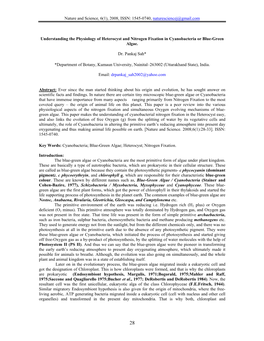 Understanding the Physiology of Heterocyst and Nitrogen Fixation in Cyanobacteria Or Blue-Green Algae