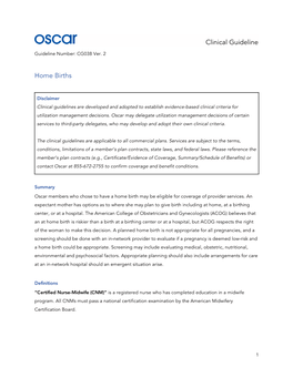 Clinical Guideline Home Births