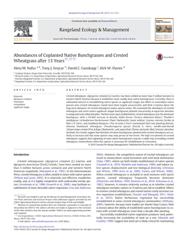 Abundances of Coplanted Native Bunchgrasses and Crested Wheatgrass After 13 Years☆,☆☆