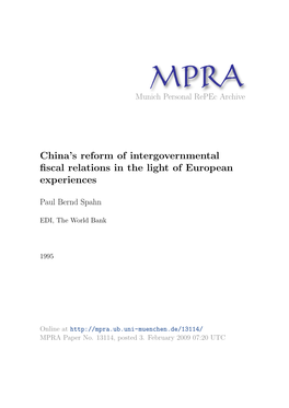 China's Reform of Intergovernmental Fiscal Relations in the Light of European Experiences by Paul Bernd Spahn