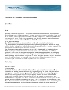 Constitución Del Estado Libre Asociado De Puerto Rico [Preámbulo]