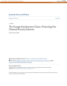 The Foreign Emoluments Clause: Protecting Our National Security Interests, 26 J