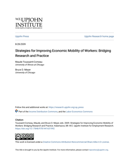 Strategies for Improving Economic Mobility of Workers: Bridging Research and Practice