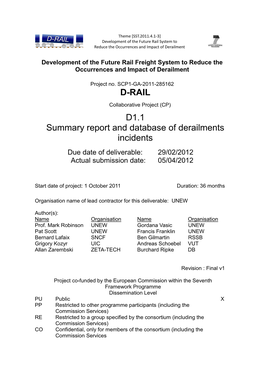 D-RAIL D1.1 Summary Report and Database of Derailments Incidents