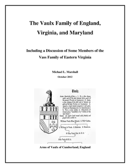 The Vaulx Family of England, Virginia, and Maryland