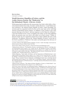 World Literature, Republics of Letters, and the Arabic Literary System: the “Modernists” in the Defendants’ Bench—A Review Article Rreuverereu