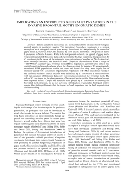 Implicating an Introduced Generalist Parasitoid in the Invasive Browntail Moth’S Enigmatic Demise